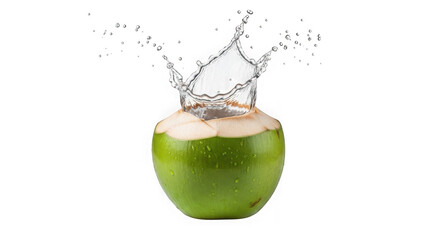 3d refreshing coconut water splash dynamic motion realistic render isolated on transparent background