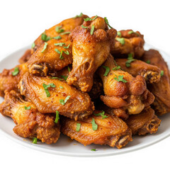 3d crispy golden chicken wings appetizer realistic render isolated on transparent background