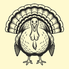 Vintage hand-drawn turkey illustration with classic engraving style, perfect for holiday designs and agricultural themes