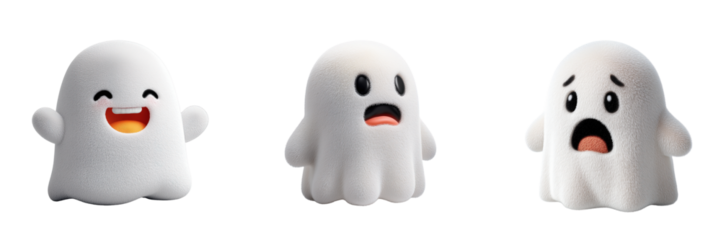 Whimsical digital art of playful ghost characters for halloween fun