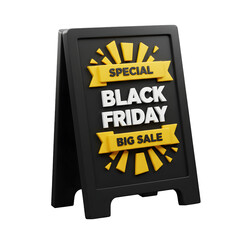3D Black Friday Sale Stand with 'Special Big Sale' Text. Promotional Advertising and Retail Marketing.
