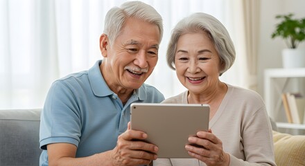 Elderly couple using tablet