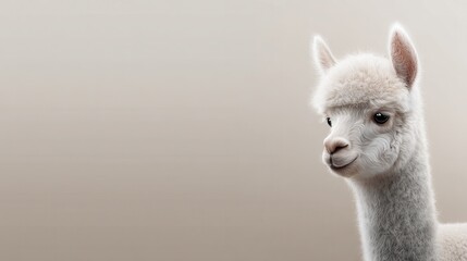 Obraz premium Adorable white alpaca portrait pastel gradient background animal photography soft environment gentle viewpoint cuteness overload