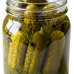 3d realistic jar of dill pickles with fresh dill sprigs isolated on transparent background