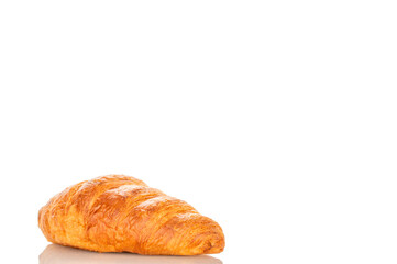Chocolate croissants isolated on white background, close-up.