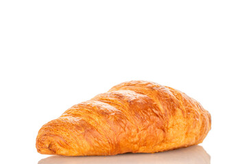 Chocolate croissants isolated on white background, close-up.