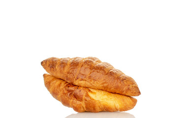 Chocolate croissants isolated on white background, close-up.