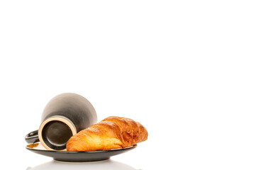 Chocolate croissants isolated on white background, close-up.