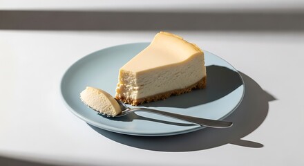 Creamy New York Cheesecake Slice, Minimalist Food Photography.