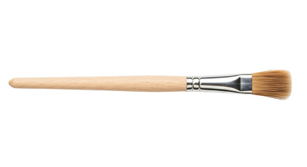 Artist paintbrush with wooden handle and angled bristles on transparent background