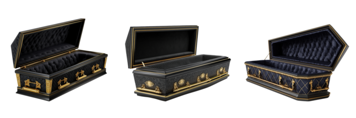 Coffin display for indoor funerals close-up cemetery product showcase