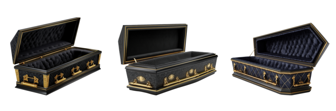 Coffin display for indoor funerals close-up cemetery product showcase
