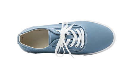Blue canvas shoe overhead view minimalist footwear casual sneaker isolated product shot top angle fashion accessory simple design textile texture white laces transparent background