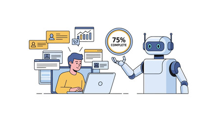 Person Working on Laptop Vector Illustration Modern Office Scene