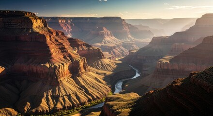 Breathtaking Sunset Over Grand Canyon National Park with Winding River Below