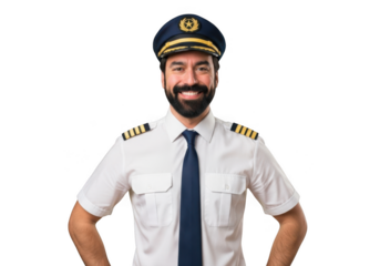 Pilot in uniform smiling isolated on transparent background