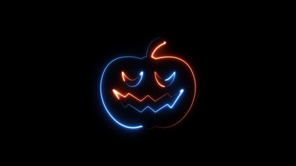 Glowing neon jackolantern outline animated spooky Halloween celebration festive holiday spooky season dark background - Powered by Adobe
