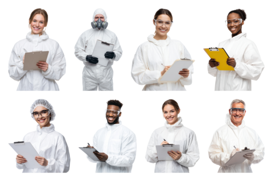 PNG Diverse scientists in protective gear, element set on transparent background - Powered by Adobe