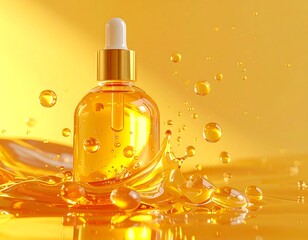 Golden serum bottle with splashes