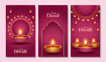 Happy Diwali social media post templates set. Diwali greeting card set vector illustration, banner, poster, flyer, background © Beststyle