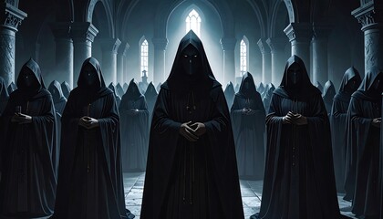 Dark figures in a cathedral