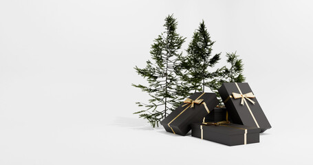 Christmas Gift Boxes Under Pine Tree Decoration