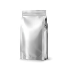 "Blank Silver Stand-Up Pouch Mockup – Matte Foil Packaging Bag on White Background"