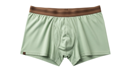 Mint green boxer shorts with brown waistband underwear apparel isolated on transparent background