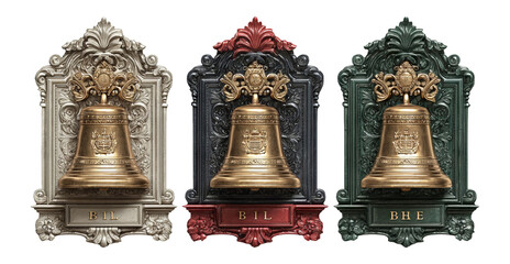 Obraz premium Antique Decorative Bells in Different Colors on Transparent Background