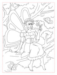 Magical Fairy in a Mushroom Forest Coloring Page: A Whimsical Fantasy Scene