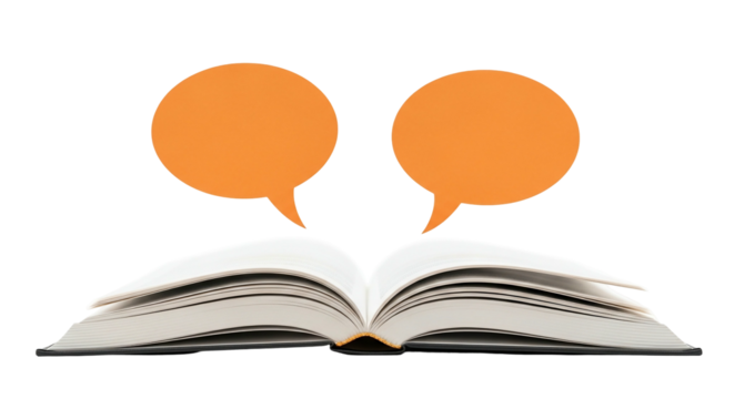 Open book with speech bubbles education communication and knowledge - Powered by Adobe