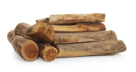 Fototapete Brennholz Textur Pile of cut firewood isolated on white  © New Africa