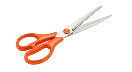 Orange scissors with silver blades on transparent background