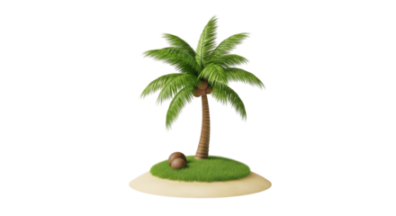 Palm tree on tropical island 3 d render summer vacation paradise coconut tree green nature travel isolated transparent background