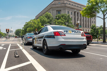 Federal Bureau of Investigation in Washington DC. FBI car on the streets in Washington DC. FBI...
