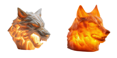Fiery wolf sculptures art gallery 3d creative space close-up