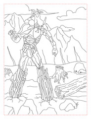 Ancient Treebearded Golem Coloring Page: A Mythical Fantasy Character