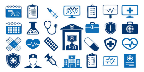 Different collection of healthcare and medical solid icon vectors 