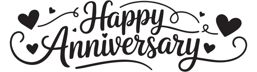 Happy Anniversary text with two roses on white calligraphy