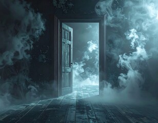 Mysterious, dark room with open door
