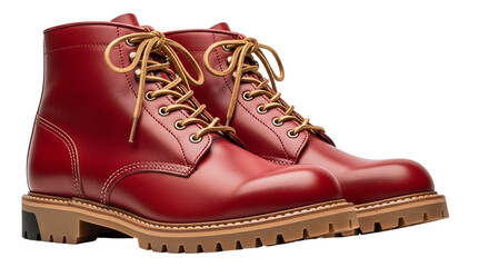 Red leather boots classic style footwear tan laces studio shot transparent background