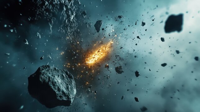 Cosmic Collision: Asteroid Impact and Debris Field