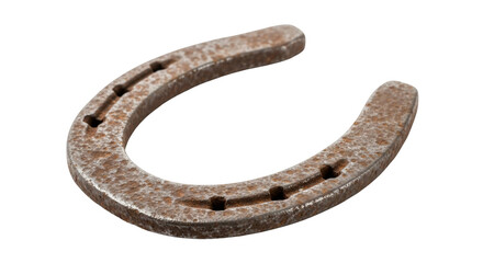 Rusty horseshoe on transparent background metal u shape aged old worn vintage equine luck fortune symbol image graphic design element texture