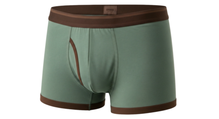 Sage green boxer shorts with brown trim underwear apparel mens clothing fashion comfortable smooth texture soft fabric transparent background