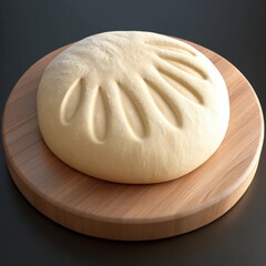 Soft pale yellow dough with radial indentations resting on a light wood cutting board
