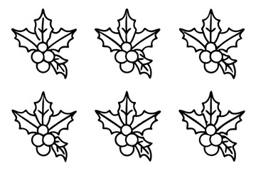 Mistletoe Kiss Line Art Set Minimal Holiday Vector Collection