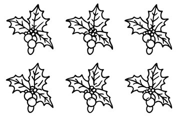 Mistletoe Kiss Line Art Set Minimal Holiday Vector Collection