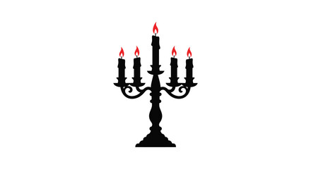 Elegant black candelabra with five lit candles a striking silhouette