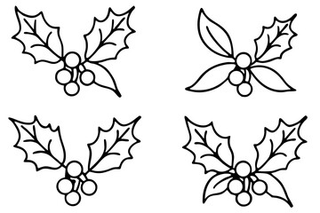 Mistletoe Kiss Line Art Set Minimal Holiday Vector Collection