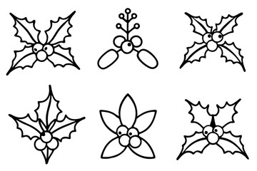 Mistletoe Kiss Line Art Set Minimal Holiday Vector Collection